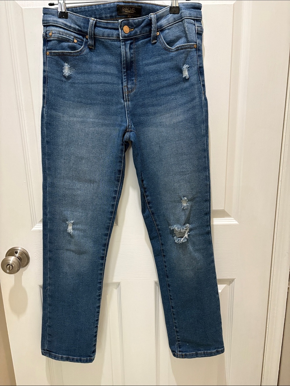 Rachel Distressed Ankle Jeans in Medium Blue